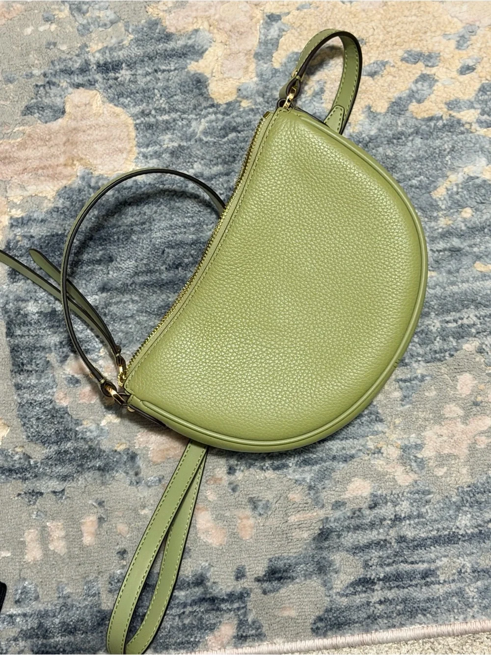Michael Kors Green Pebbled Leather Crescent Crossbody with Gold Logo